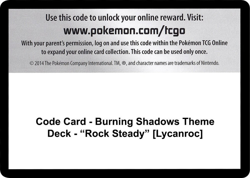 Image for Code Card - Burning Shadows Theme Deck - "Rock Steady" [Lycanroc] (SM03) - Pokemon