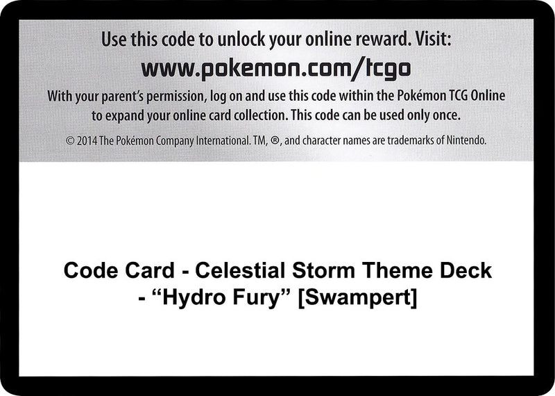 Image for Code Card - Celestial Storm Theme Deck - "Hydro Fury" [Swampert] (CES) - Pokemon