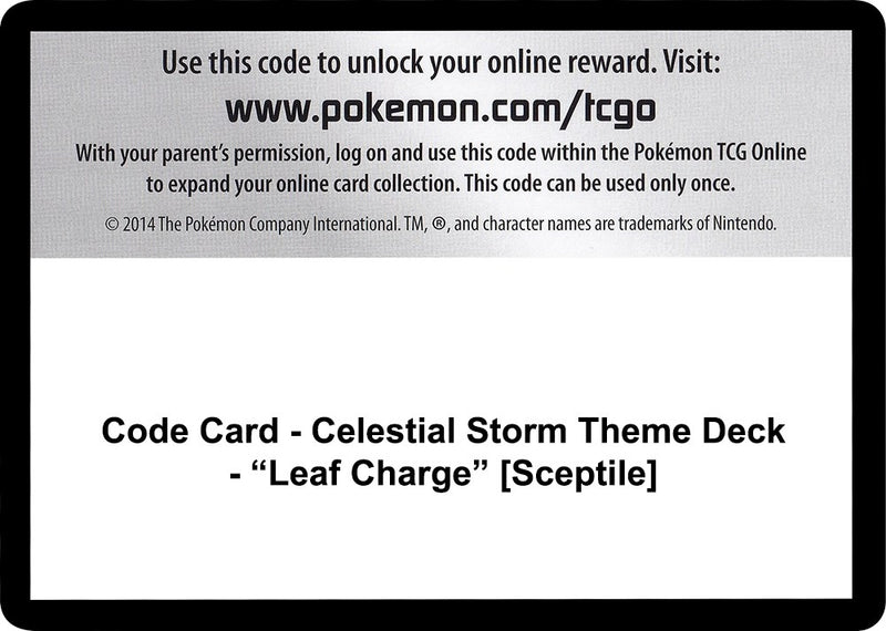 Image for Code Card - Celestial Storm Theme Deck - "Leaf Charge" [Sceptile] (CES) - Pokemon