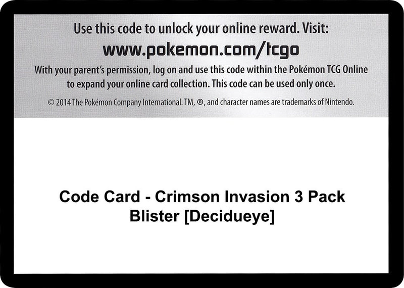 Image for Code Card - Crimson Invasion 3 Pack Blister [Decidueye] (SM04) - Pokemon