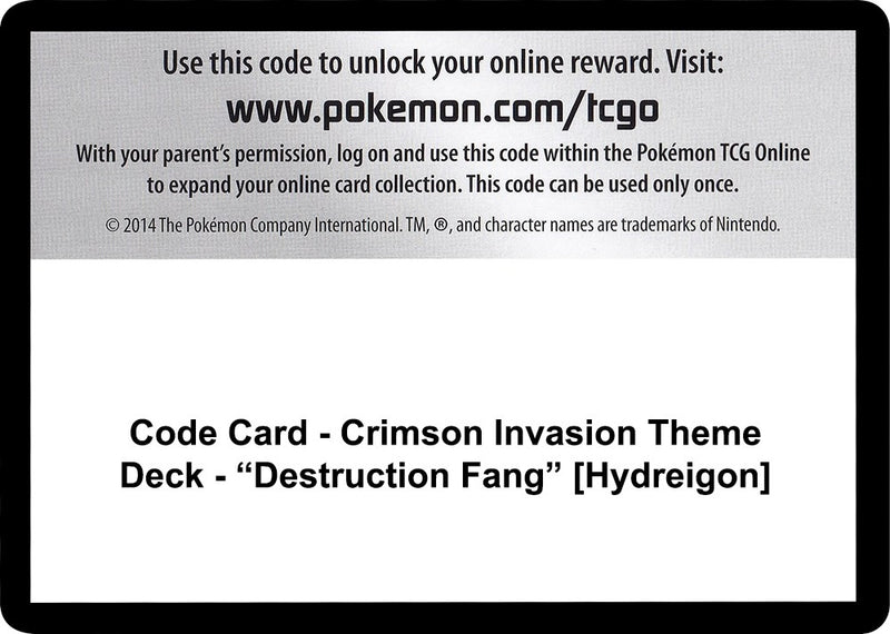 Image for Code Card - Crimson Invasion Theme Deck - "Destruction Fang" [Hydreigon] (SM04) - Pokemon