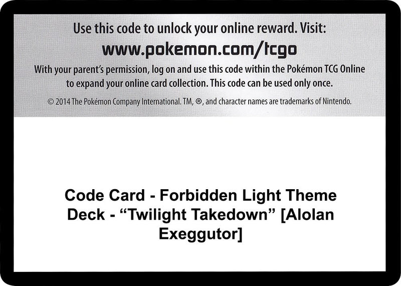 Image for Code Card - Forbidden Light Theme Deck - "Twilight Takedown" [Alolan Exeggutor] (SM06) - Pokemon