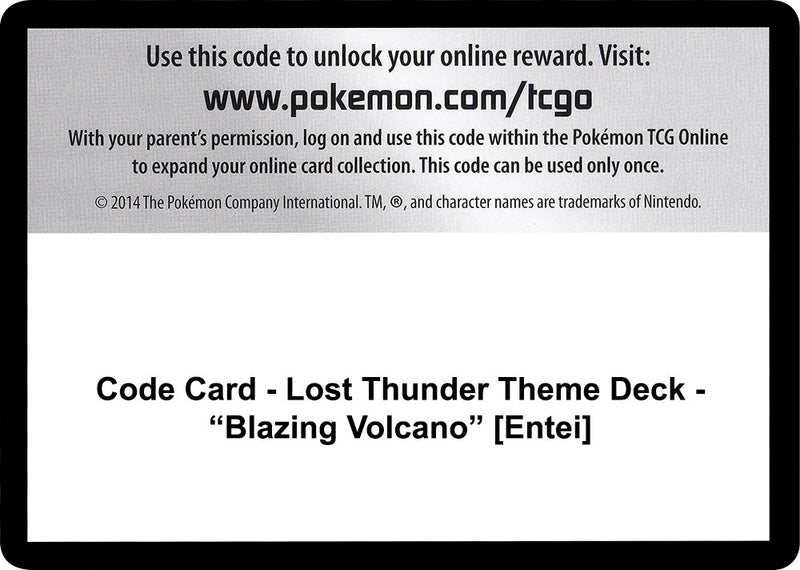 Image for Code Card - Lost Thunder Theme Deck - "Blazing Volcano" [Entei] (SM8) - Pokemon