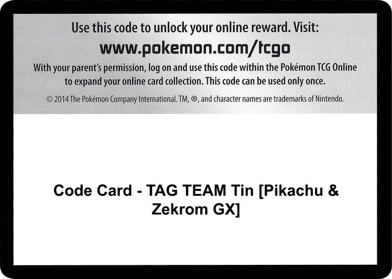 Image for Code Card - TAG TEAM Tin [Pikachu & Zekrom GX] (SM9) - Pokemon