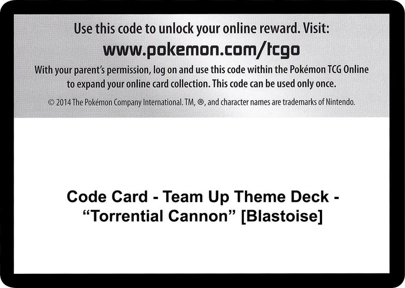 Image for Code Card - Team Up Theme Deck - "Torrential Cannon" [Blastoise] (SM9) - Pokemon