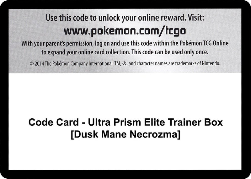 Image for Code Card - Ultra Prism Elite Trainer Box [Dusk Mane Necrozma] (SM05) - Pokemon
