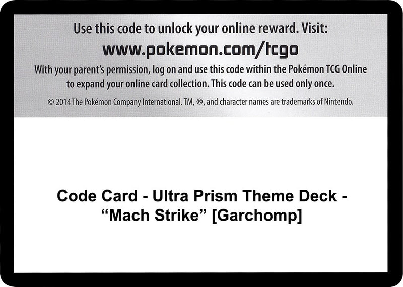 Image for Code Card - Ultra Prism Theme Deck - "Mach Strike" [Garchomp] (SM05) - Pokemon