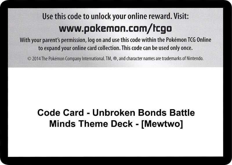 Image for Code Card - Unbroken Bonds Battle Minds Theme Deck - [Mewtwo] (SM10) - Pokemon