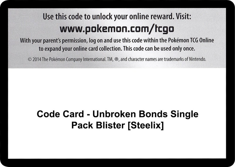 Image for Code Card - Unbroken Bonds Single Pack Blister [Steelix] (SM10) - Pokemon