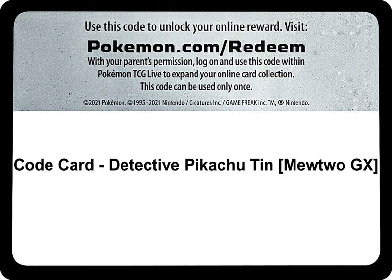 Image for Code Card - Detective Pikachu Tin [Mewtwo GX] (DEP) - Pokemon