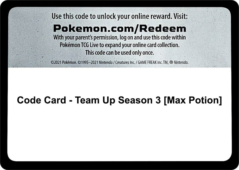 Image for Code Card - Team Up Season 3 [Max Potion] (SM9) - Pokemon