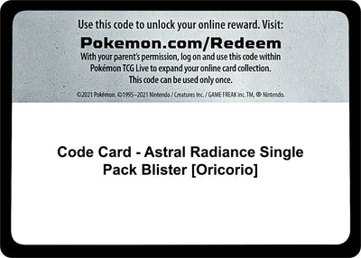 Code Card - SWSH10: Astral Radiance Single Pack Blister [Oricorio] (SWSH10)