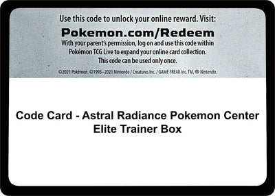 Code Card - Astral Radiance Pokemon Center Elite Trainer Box (SWSH10)