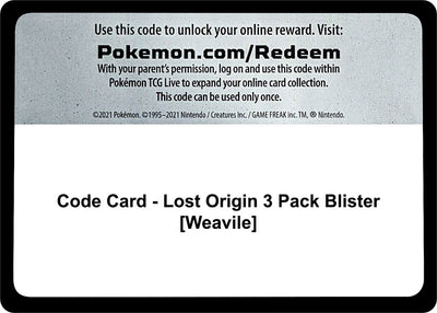 Code Card - Lost Origin 3 Pack Blister [Weavile] (SWSH11)
