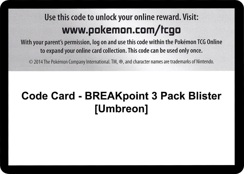 Image for Code Card - BREAKpoint 3 Pack Blister [Umbreon] (BKP) - Pokemon