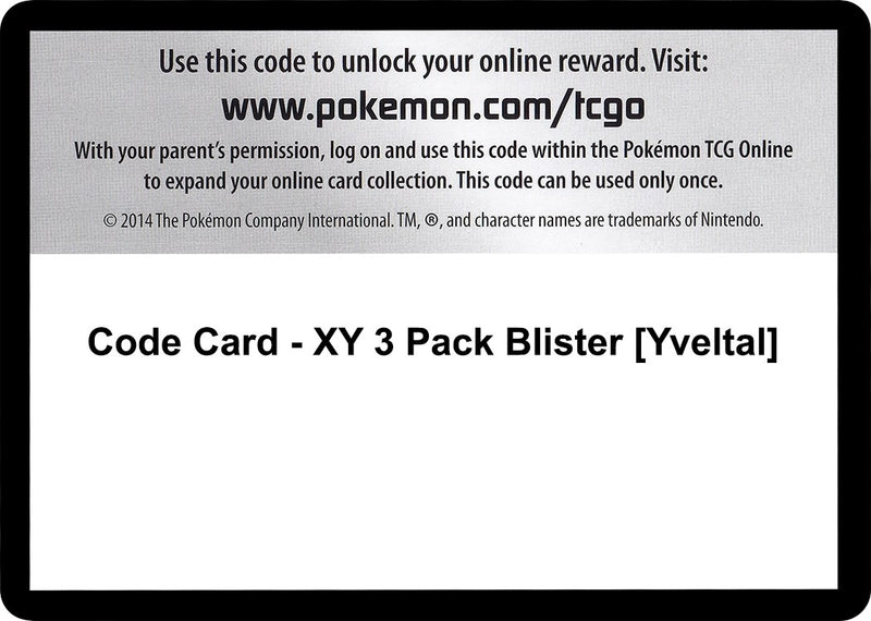 Image for Code Card - XY 3 Pack Blister [Yveltal] (BKT) - Pokemon