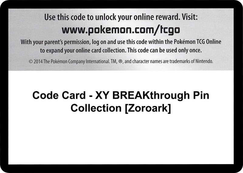 Image for Code Card - XY BREAKthrough Pin Collection [Zoroark] (BKT) - Pokemon