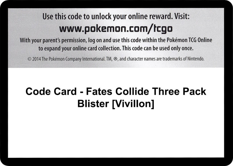 Image for Code Card - Fates Collide Three Pack Blister [Vivillon] (FCO) - Pokemon