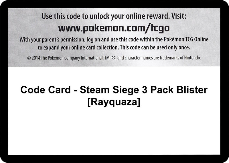 Image for Code Card - Steam Siege 3 Pack Blister [Rayquaza] (STS) - Pokemon
