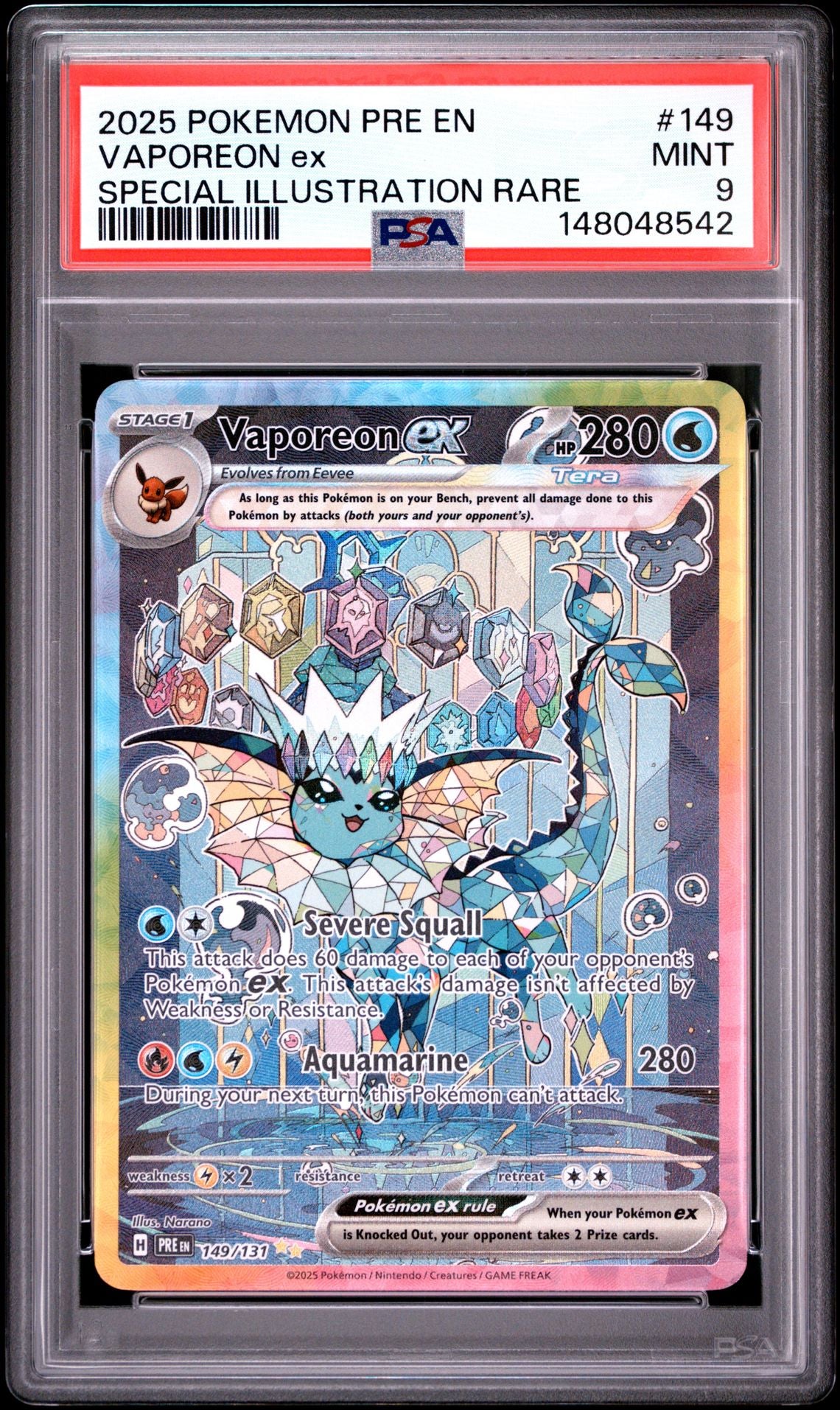 VAPOREON ex SPECIAL ILLUSTRATION RARE 2025 POKEMON PRE EN-PRISMATIC EVOLUTIONS PSA MINT 9