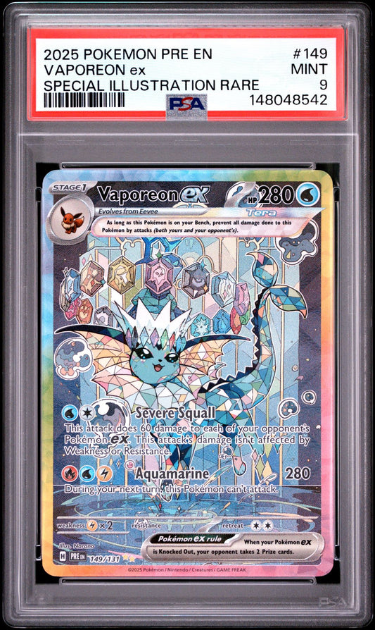 VAPOREON ex SPECIAL ILLUSTRATION RARE 2025 POKEMON PRE EN-PRISMATIC EVOLUTIONS PSA MINT 9