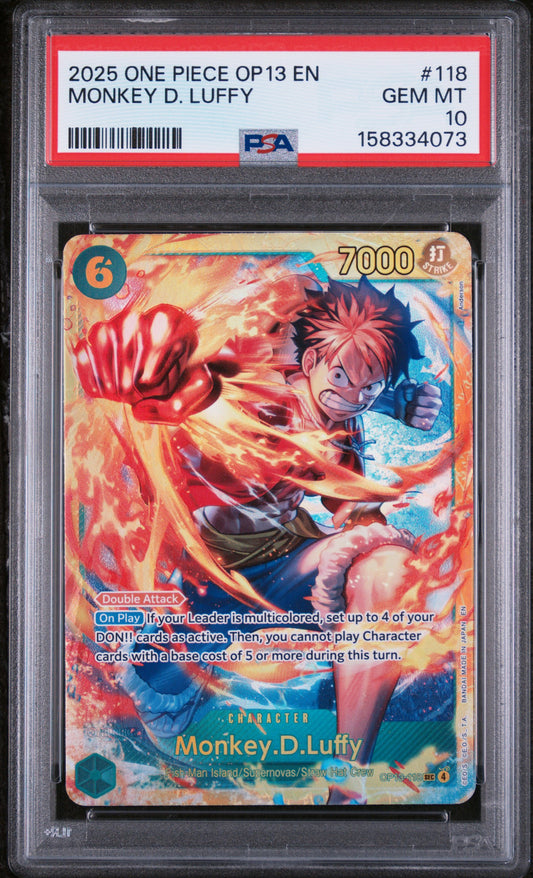 MONKEY D. LUFFY 2025 ONE PIECE OP13-CARRYING ON HIS WILL PSA GEM MT 10