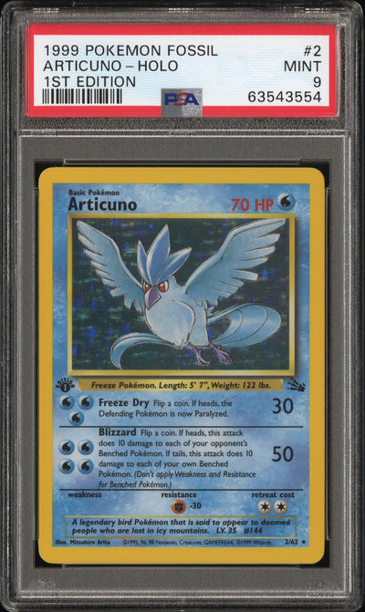 ARTICUNO-HOLO 1ST EDITION 1999 POKEMON FOSSIL PSA MINT 9