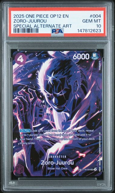 2025 ONE PIECE OP12-LEGACY OF THE MASTER #004 ZORO-JUUROU SPECIAL ALTERNATE ART GEM MT 1O