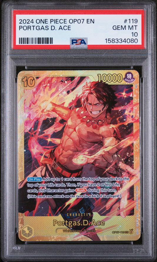 PORTGAS D. ACE 2024 ONE PIECE OP07-500 YEARS IN THE FUTURE PSA GEM MT 10