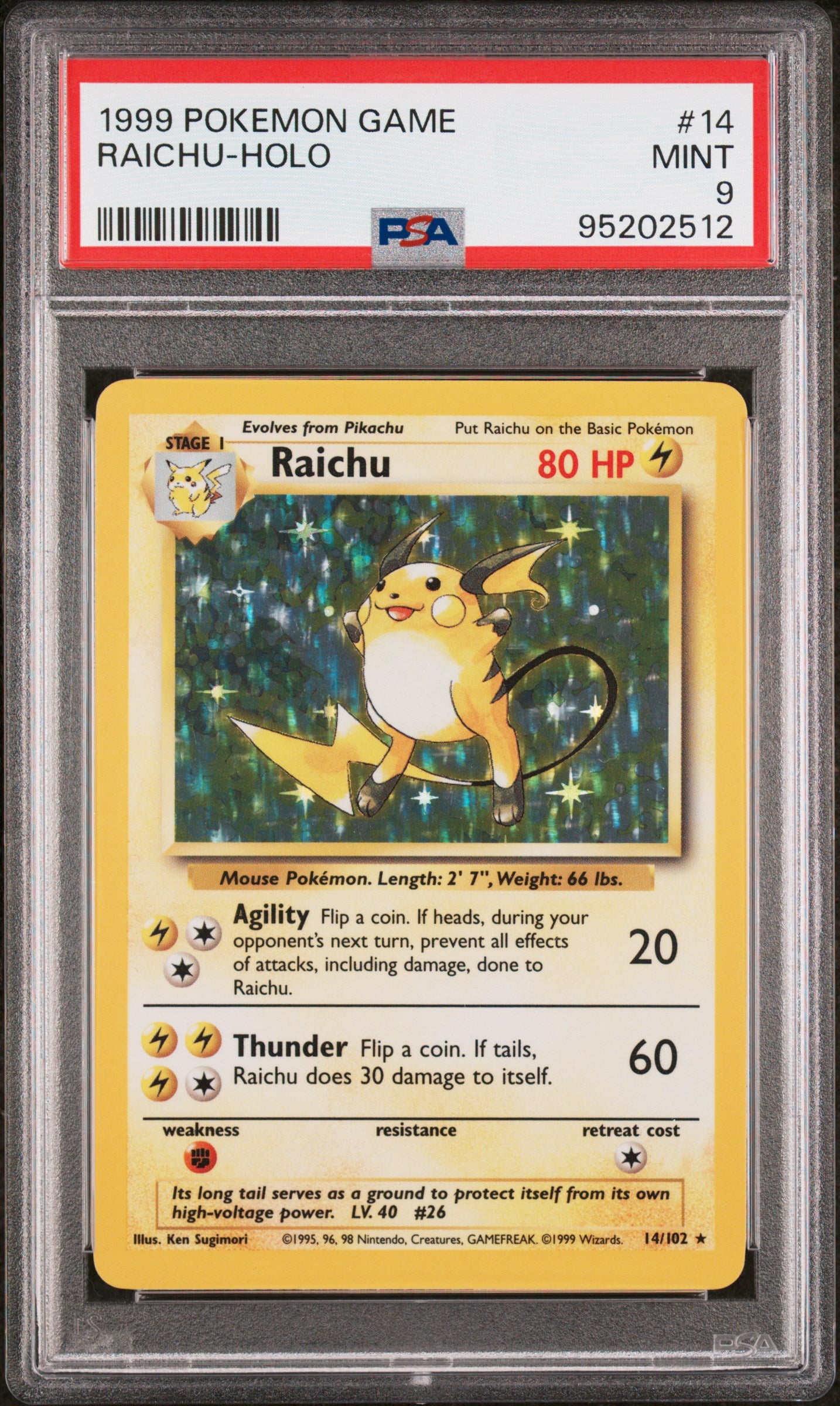RAICHU-HOLO 1999 POKEMON GAME PSA MINT 9