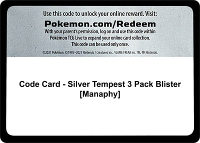 Code Card - Silver Tempest 3 Pack Blister [Manaphy] (SWSH12)