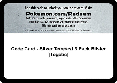 Code Card - Silver Tempest 3 Pack Blister [Togetic] (SWSH12)