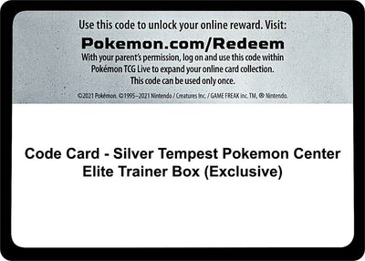 Code Card - Silver Tempest Pokemon Center Elite Trainer Box (Exclusive) (SWSH12)