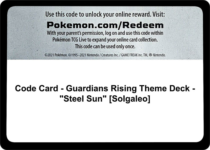 Image for Code Card - Guardians Rising Theme Deck - "Steel Sun" [Solgaleo] (SM02) - Pokemon