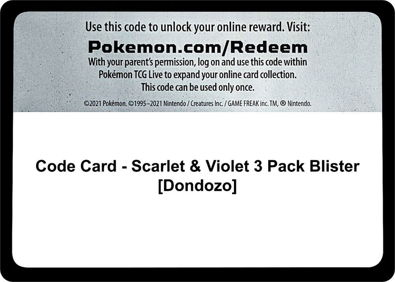 Image for Code Card - Scarlet & Violet 3 Pack Blister [Dondozo] (SVI) - Pokemon