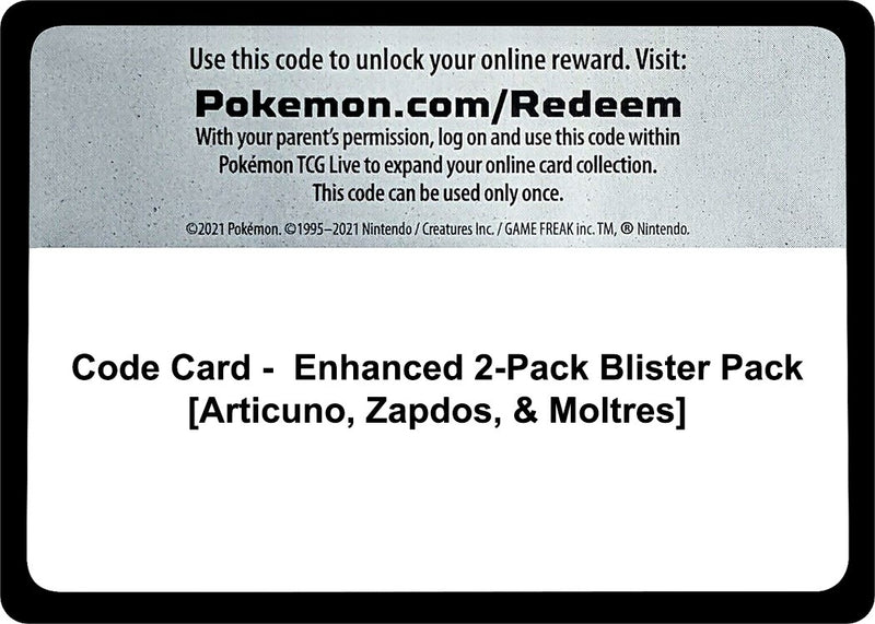 Image for Code Card - Enhanced 2-Pack Blister Pack [Articuno, Zapdos, & Moltres] (MCAP) - Pokemon