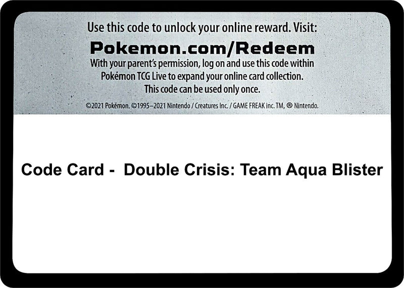 Image for Code Card - Double Crisis: Team Aqua Blister (DCR) - Pokemon