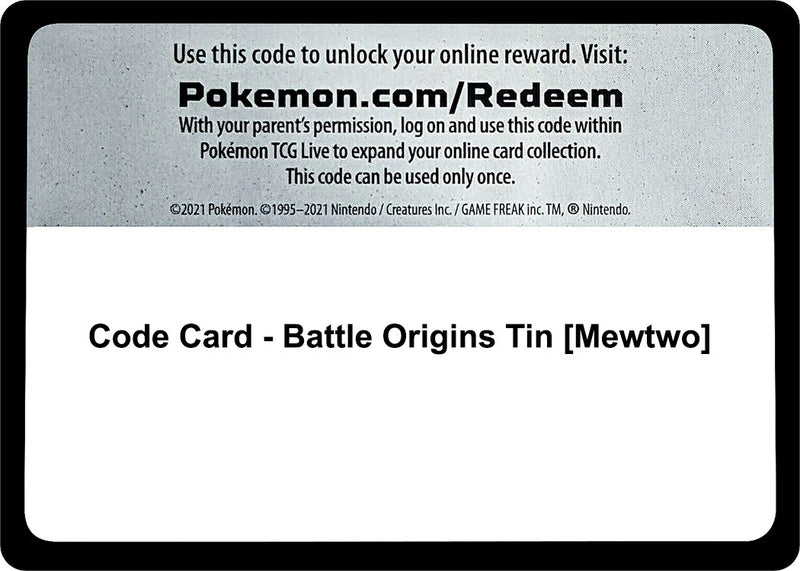 Image for Code Card - Battle Origins Tin [Mewtwo] (MCAP) - Pokemon