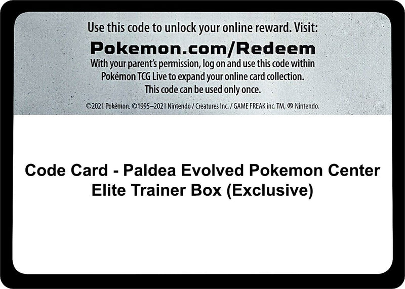 Image for Code Card - Paldea Evolved Pokemon Center Elite Trainer Box (Exclusive) (PAL) - Pokemon