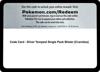 Code Card - Silver Tempest Single Pack Blister [Cranidos] (SWSH12)