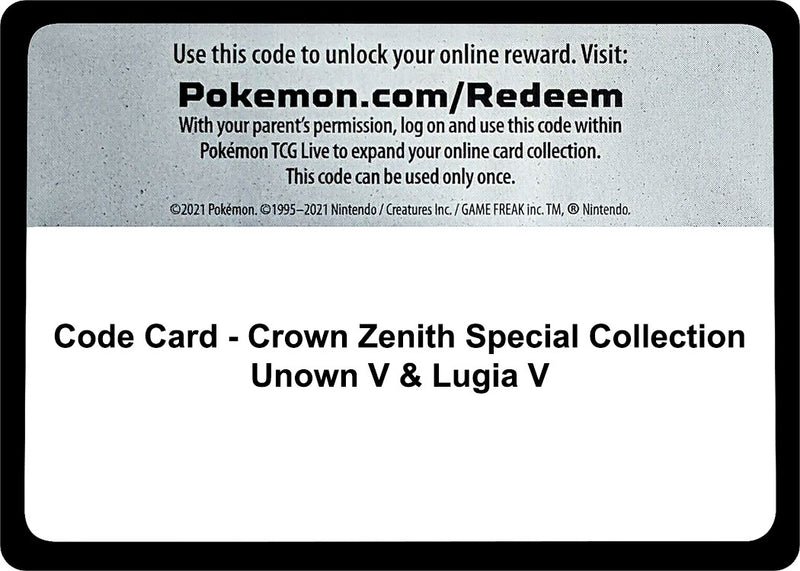 Image for Code Card - Crown Zenith Special Collection [Unown V & Lugia V] (CRZ) - Pokemon