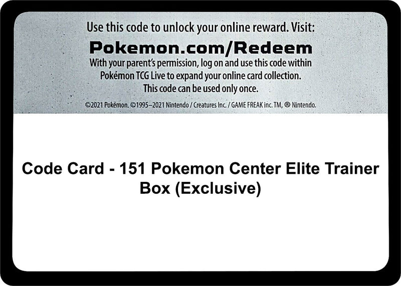 Image for Code Card - 151 Pokemon Center Elite Trainer Box (Exclusive) (MEW) - Pokemon