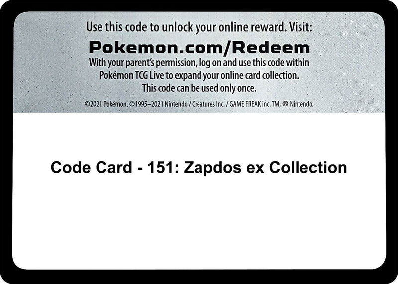 Image for Code Card - 151: Zapdos ex Collection (MEW) - Pokemon