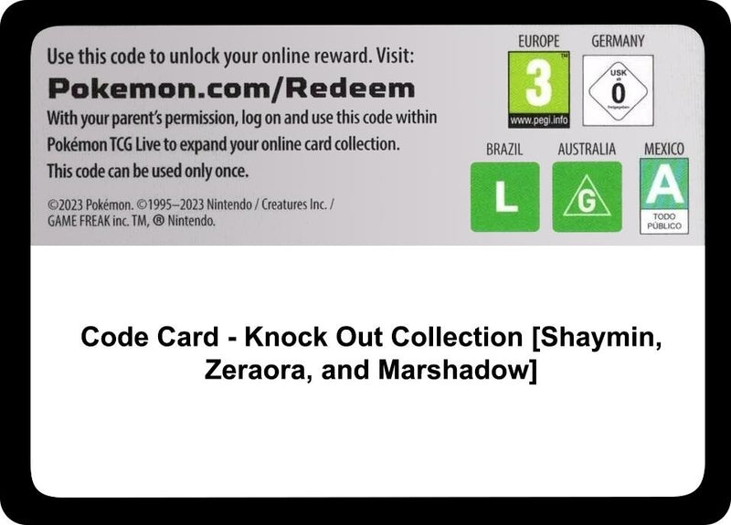 Image for Code Card - Knock Out Collection [Shaymin, Zeraora, and Marshadow] (MCAP) - Pokemon