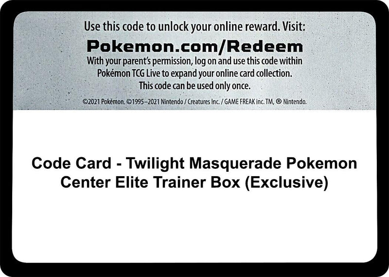 Image for Code Card - Twilight Masquerade Pokemon Center Elite Trainer Box (Exclusive) (TWM) - Pokemon