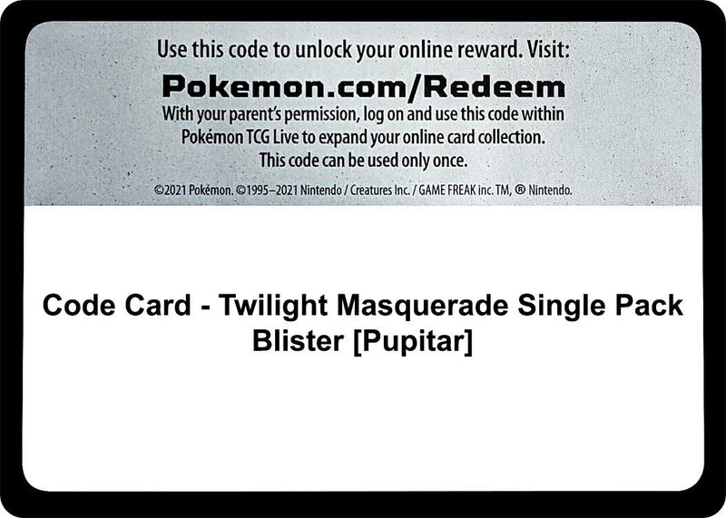 Image for Code Card - Twilight Masquerade Single Pack Blister [Pupitar] (TWM) - Pokemon