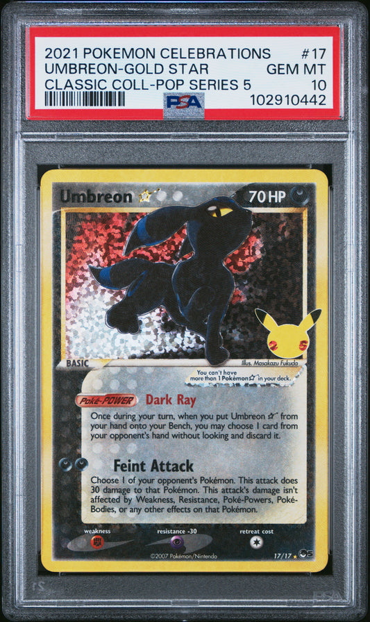 UMBREON-GOLD STAR CLASSIC COLL-POP SERIES 5 2021 POKEMON CELEBRATIONS CLASSIC COLLECTION PSA GEM MT 10