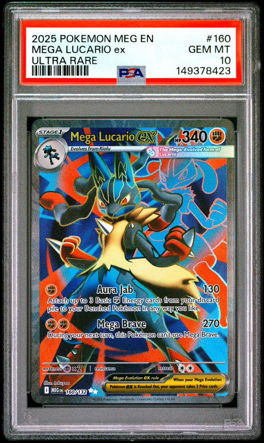 MEGA LUCARIO ex ULTRA RARE 2025 POKEMON MEG EN-MEGA EVOLUTION PSA GEM MT 10