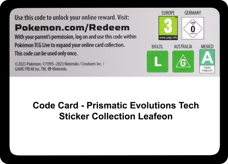 Image for Code Card - Prismatic Evolutions Tech Sticker Collection [Leafeon] (MCAP) - Pokemon