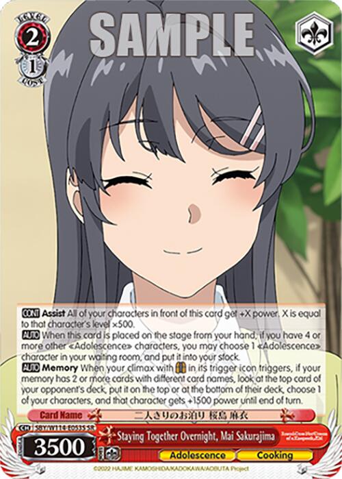 Staying Together Overnight, Mai Sakurajima (SBY/W114-E053S SR) [Rascal Does Not Dream Series]